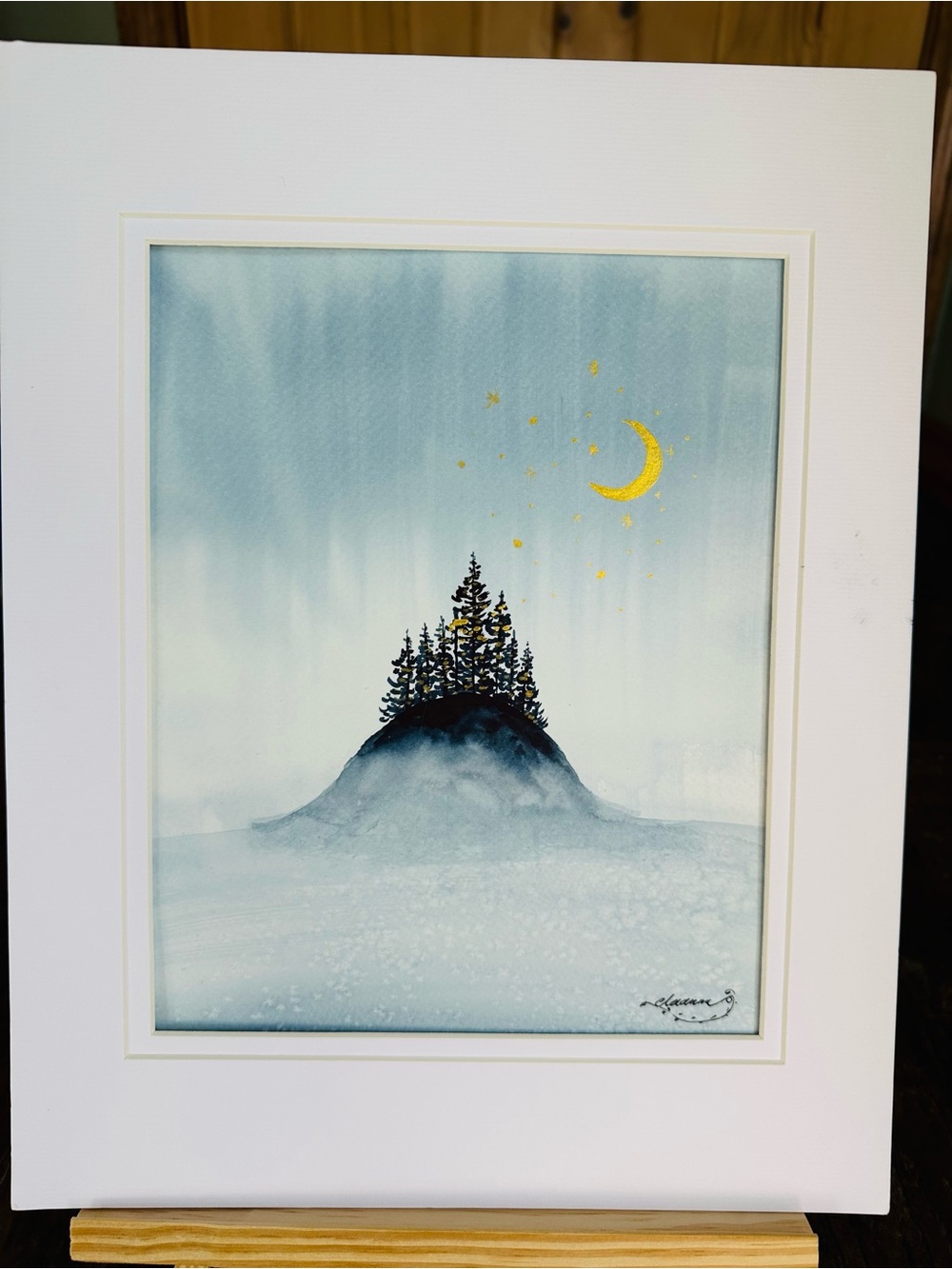 Handmade New Watercolor Painting: Moon over a Hill - Picture 1 of 6